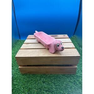 Vintage Pink Ceramic Dachshund Wiener Dog Planter / Catchall Dish - Signed JS